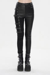 Pantalon punk pour femmes en cuir noir serré avec multi-boucles